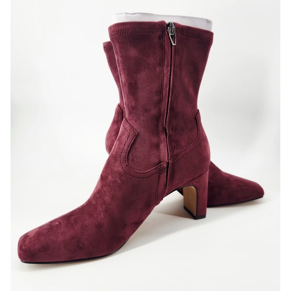 Dolce Vita Roan Booties Burgundy Suede Block Heel Square Toe Women's Size 10 - Picture 2 of 7